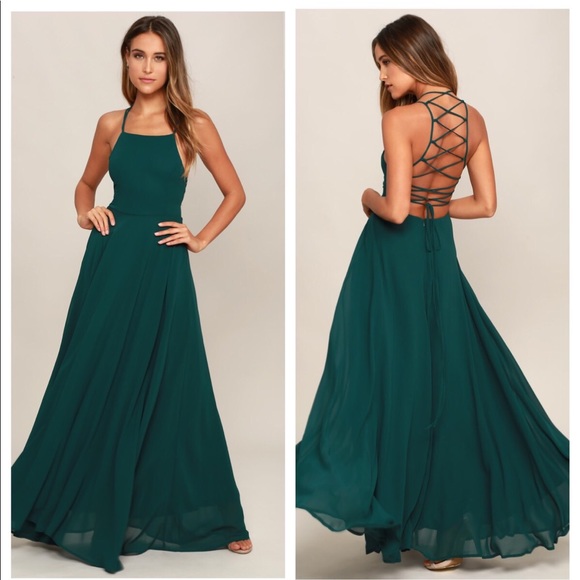 Lulus Dresses & Skirts - New!! Lulus Strappy To Be Forest Green Maxi Dress